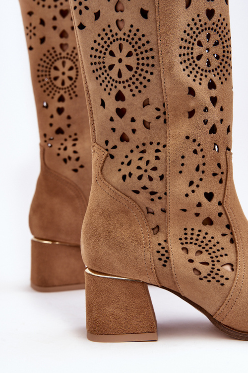 Suede Openwork Boots Lewski Shoes 3171 Beige