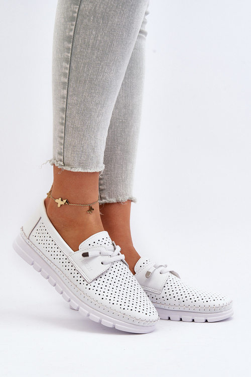 Półbuty Ażurowe Skóra Damskie Białe Darnissa 7872