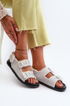 Women's White Embellished Denim Sandals Irmale