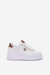 Eco Leather Sneakers On Platform With Golden Detail White-Brown Zingie