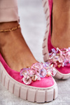 Suede Ballerinas On A Platform With A Ornament Fuchsia Ladette