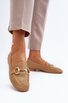 Mokasyny Płaski Obcas Ozdoba Damskie Camel Iluvana FF-33