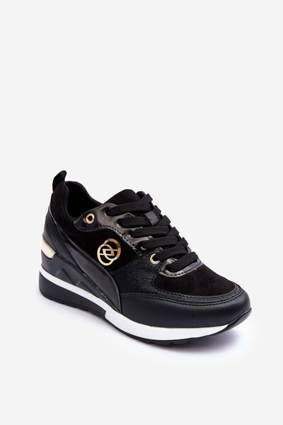 Women's Lace-up Sport Shoes on Wedge Heel Black Genova
