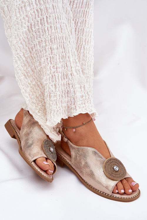 Shimmering Women's Sandals With Decorative Detail S.Barski KV51-012 Rose Gold