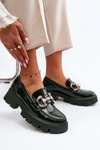 Women's Patent Loafers with Decoration Dark Green Arsaba
