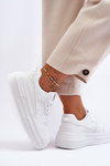 Women's Leather Sport Shoes On Massive Platform White Belisso