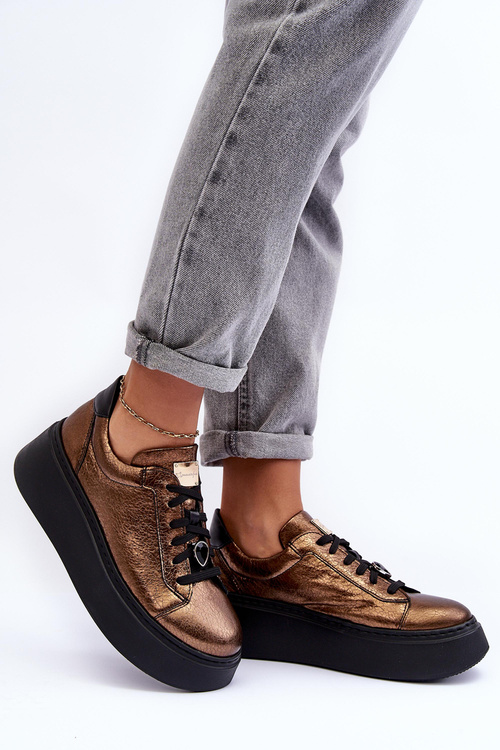 Buty Sportowe Skóra Platforma Maciejka 06191-24 Miedziane