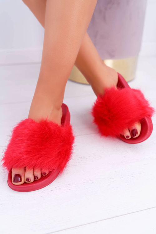 Ladies' Flip Flops With Fur Red Fur