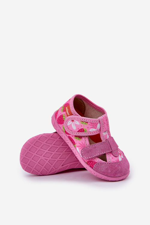 Children's slippers Milami with Velcro in strawberries pink Reathiana