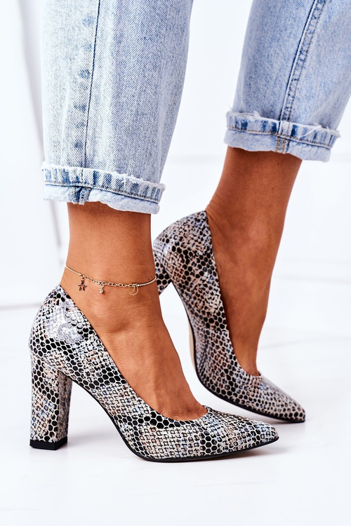 Leather Pumps With Animal Pattern Lewski Shoes 2453 Black-Blue