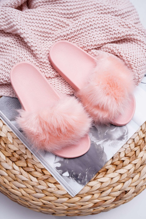 Women's Flip Flops With Fur Light Pink Fur