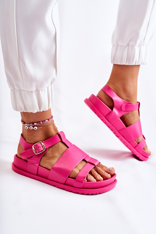 Sandały Skóra Platforma Fuksja Tessy