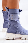 Botki Workery Wysoka Cholewka Na Suwak Niebieskie Nerisa