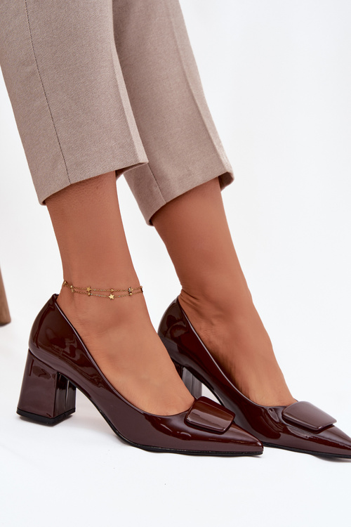 Patent Leather Heels with Embellishment Chocolate Isoline