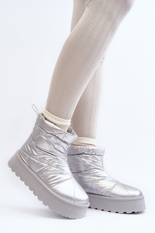 Śniegowce Damskie Masywna Platforma Srebrne Fionia VL226P