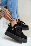 Sneakersy Na Platformie Z Eko Zamszu Ocieplane Futerkiem Czarne Velarisea