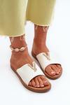 Women's flat sole sandals with eco leather decoration white Makia