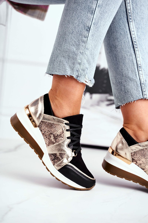 Gold Nicole 2465 Women's Leather Stiletto Sneakers