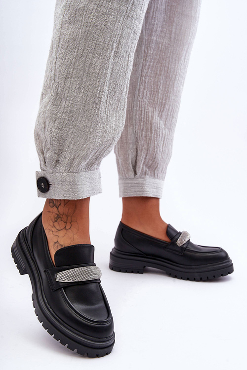 Decorated Massive Leather Moccasins Black Aricka