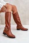 Women's Knee High Boots With Flat Heel And Buckles Camel Lotina