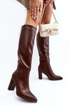 Women's Knee-High Boots with Chunky Heel Brown Fiminna