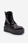 Women's Patent Leather Boots with Chunky Sole Black Movana