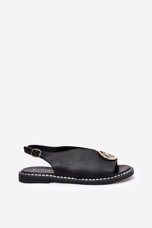Flat Elegant Sandals With Decoration Black Iseliria
