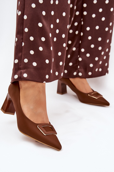 Heels On A Block With Decorative Buckle Brown Seriva