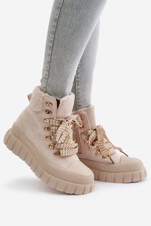 Women's Insulated Ankle Boots Platform Beige Alcyhen