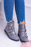 Lu Boo Dark Grey Virginia Rock Star Boots Rivet Buckles Suede