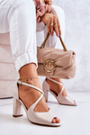 Leather Sandals On A Bar Beige Lorita