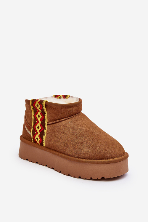 Skórzane Zamszowe Śniegowce Damskie Gruba Podeszwa Camel Vebissat W5829 