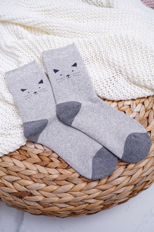 Women's Warm Socks Gray with Cat