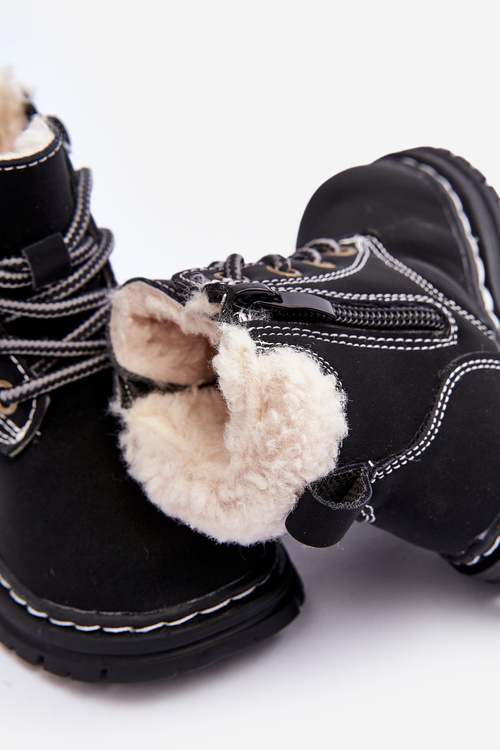 Children's Trapper Boots with Zip and Faux Fur Black Marialee