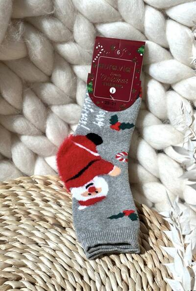 Skarpety Dziecięce Z Mikołajem Świąteczne Bawełniane Szare