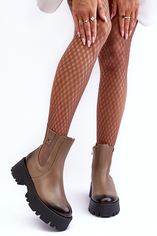 Leather Ankle Boots On Massive Platform Beige Lisencca