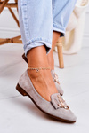 Women's Suede Moccasins Ballerinas Beige Mary-Jane