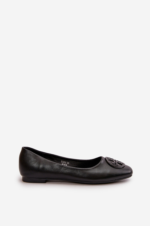 Women's Ballerina Flats with Eco Leather Decoration Black Rhodike