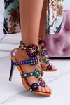 Stiletto Sandals Jetted Studs Rockers Multicolored