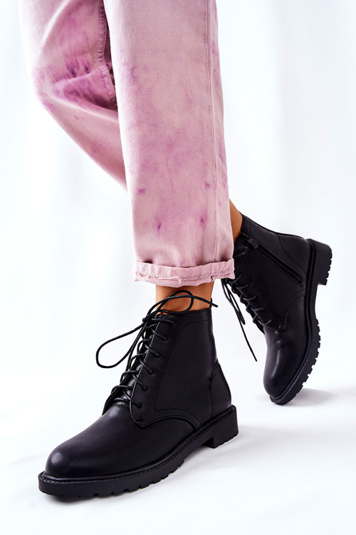 Classic Tiered Leather Booties Black Melome