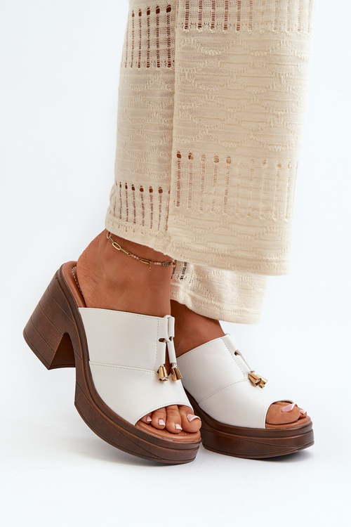 Women's Eco Leather Platform and Block Heel White Sandals Dafira