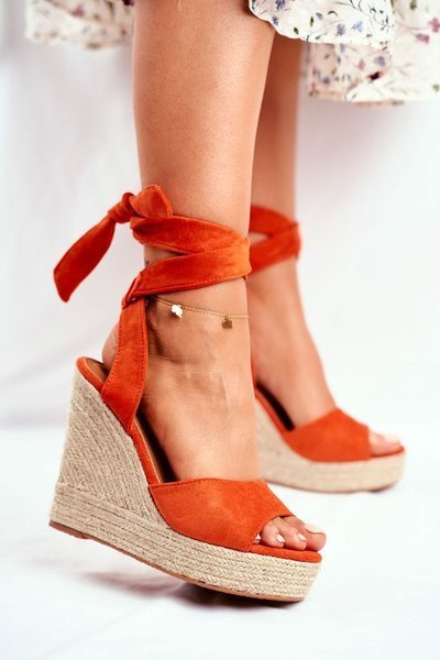 Women's Sandals On Wedge Laced Orange Belleza