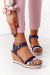 Wedge Sandals In Sailor Style Navy Blue Tropical