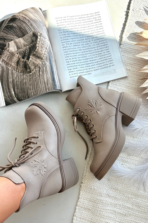 Damskie Botki Skóra Naturalna Ocieplane Obcas Klocek Beżowe Vinceza 39950