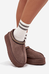 Low suede snow boots for women with embroidery on platform Vinceza 97960 Brown