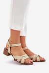 Leather Sandals On A Delicate Heel Light Beige Zazoo 40372