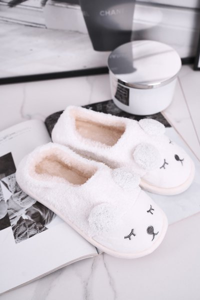 Women's Slippers With Fur Teddy Bear White Sweetie