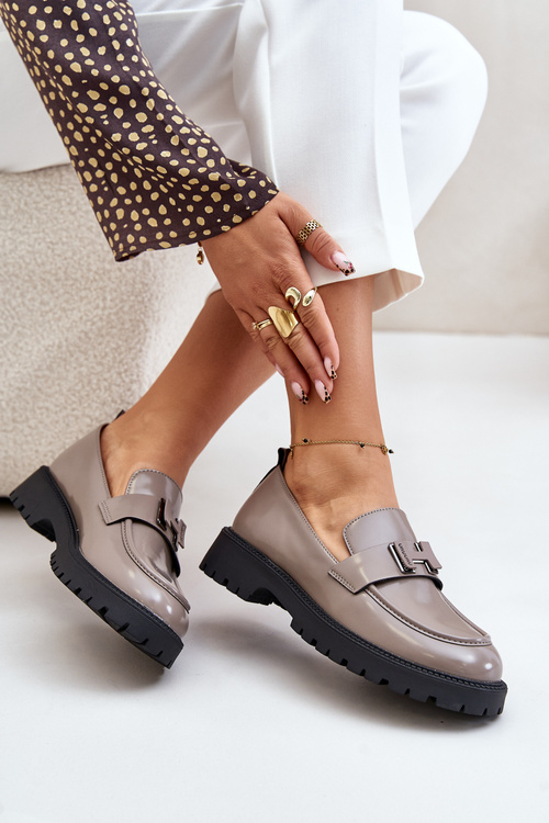 Women's Lacquered Moccasins Vinceza 62187 Grey