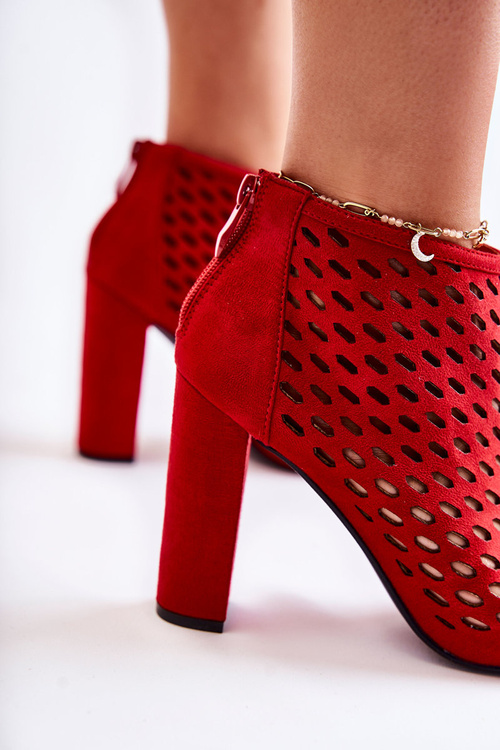 Botki Ażurowe Zamsz Czerwone Jenissa