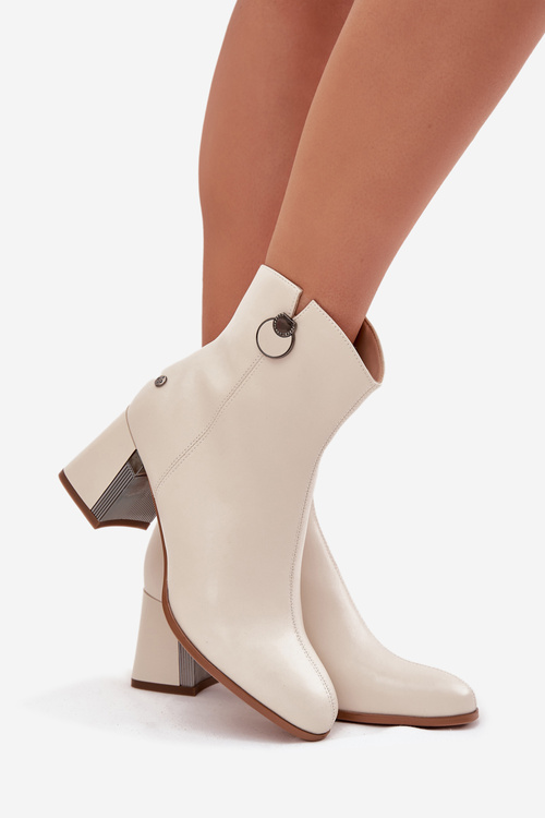 Insulated leather ankle boots with heel Maciejka K7203-04 beige